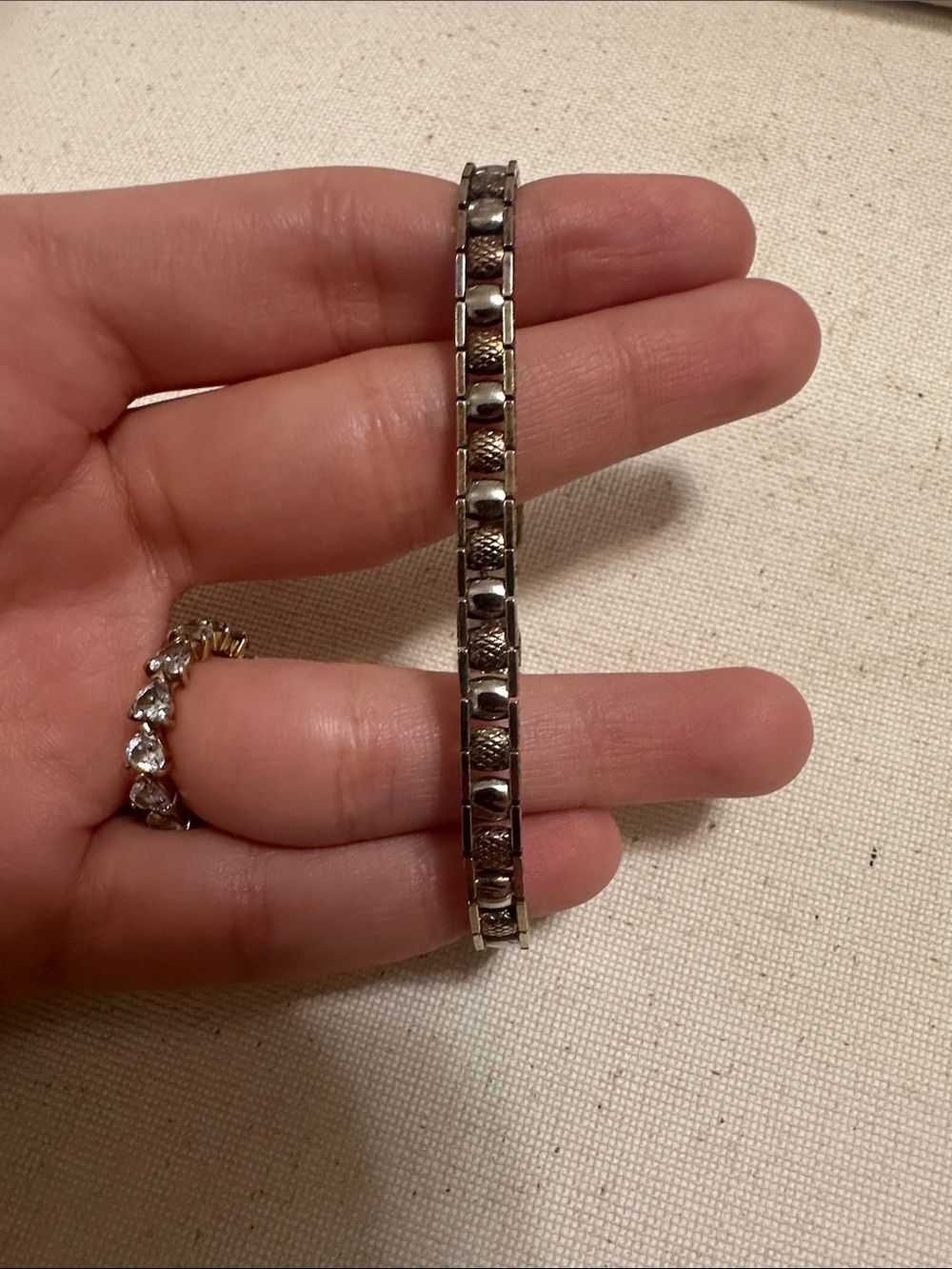 Classic Sterling Silver 925 ITALY Two-Tone Link Bracelet 7’IN